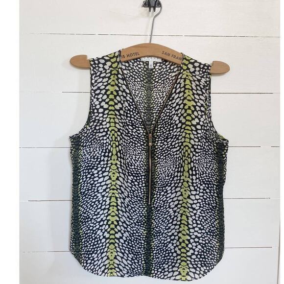 Chaus New York Sleeveless Zip Black, White Lime Green Multi Print‎ - Picture 1 of 10